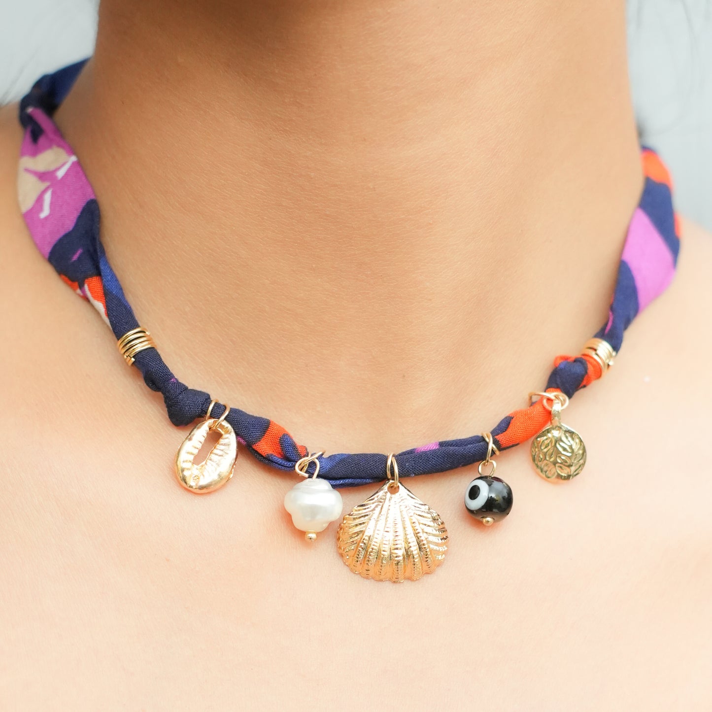 Coastal seashell charm necklace