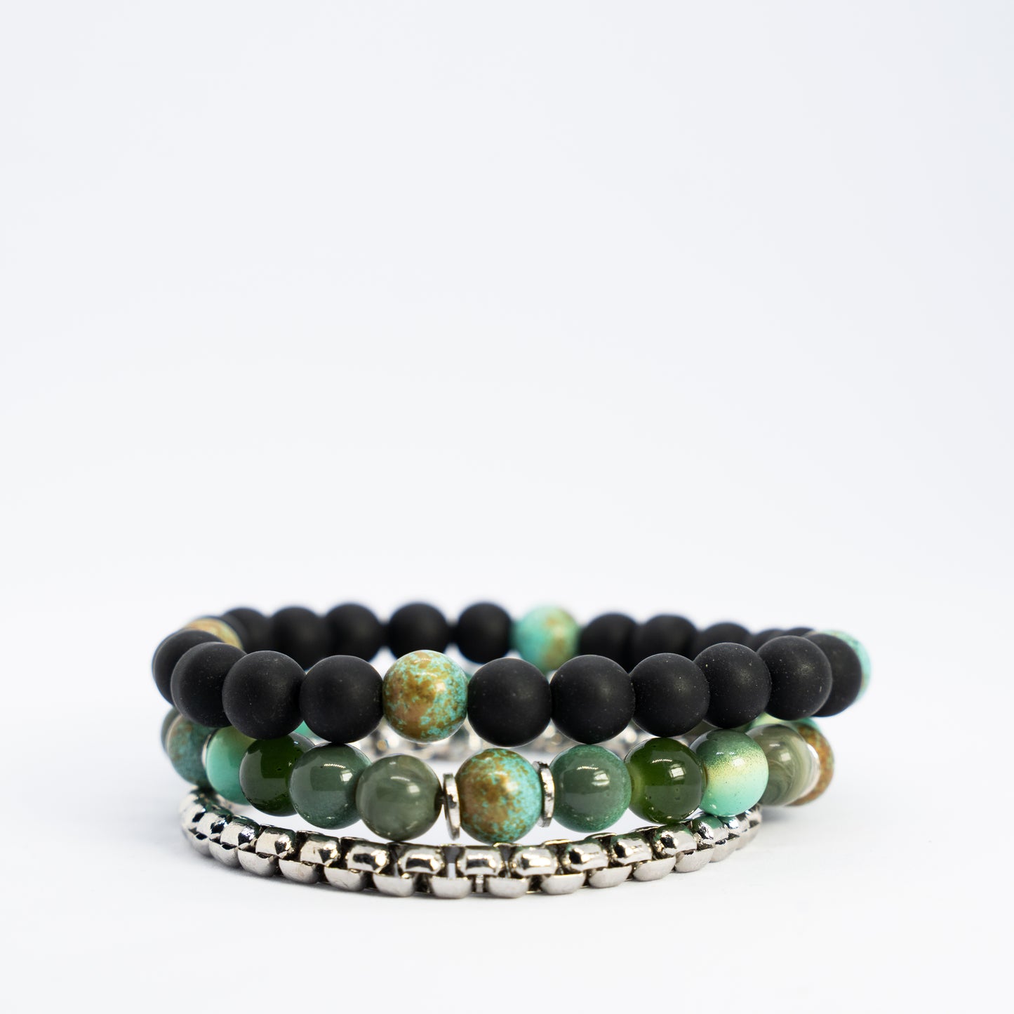 Moss and Metal bracelet Stack