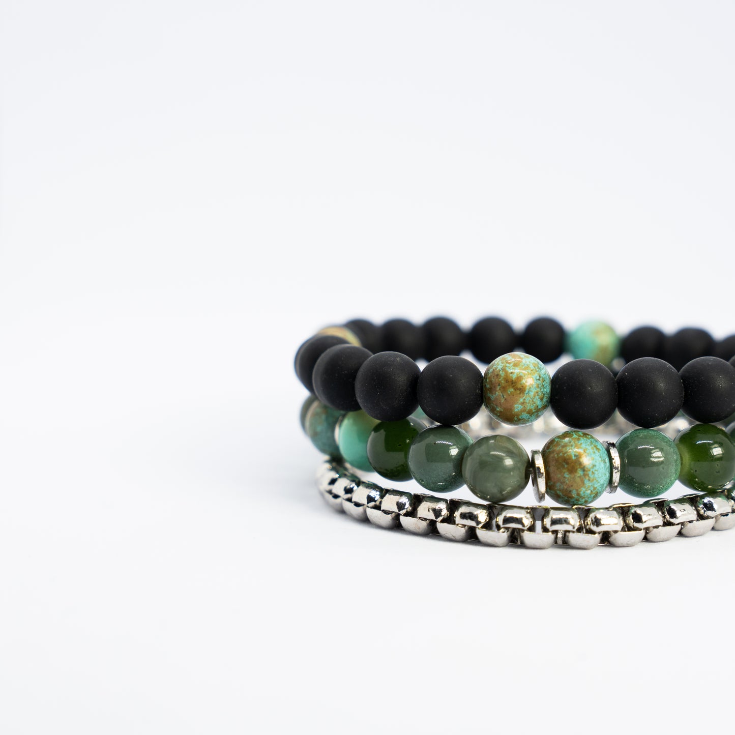 Moss and Metal bracelet Stack