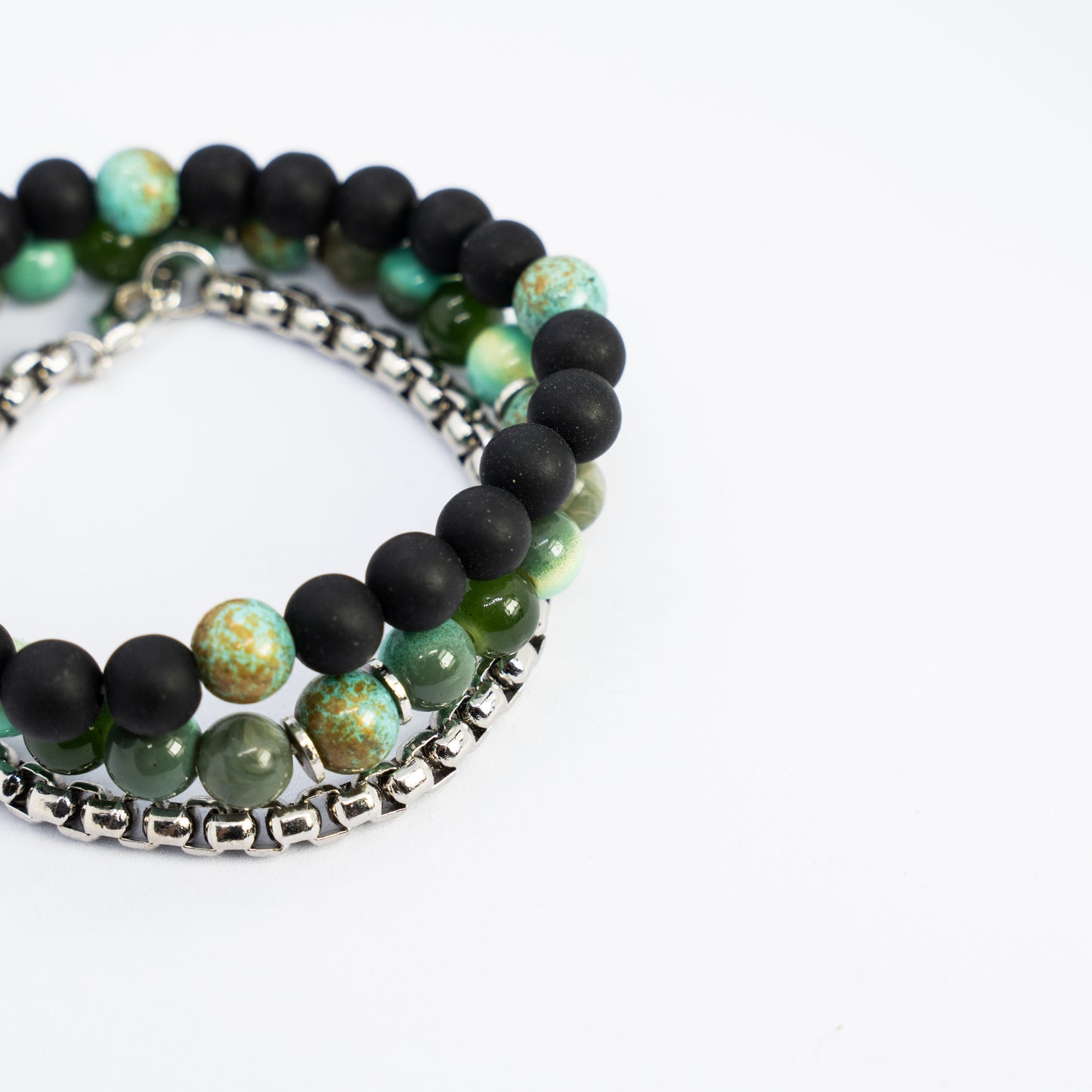 Moss and Metal bracelet Stack