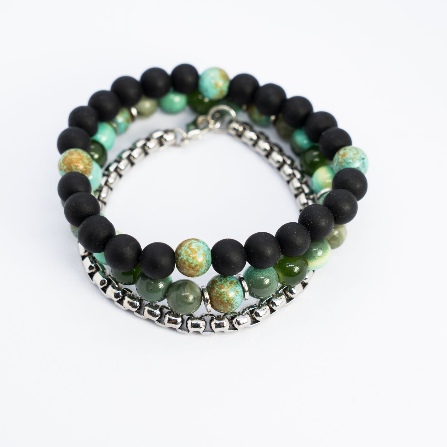 Moss and Metal bracelet Stack