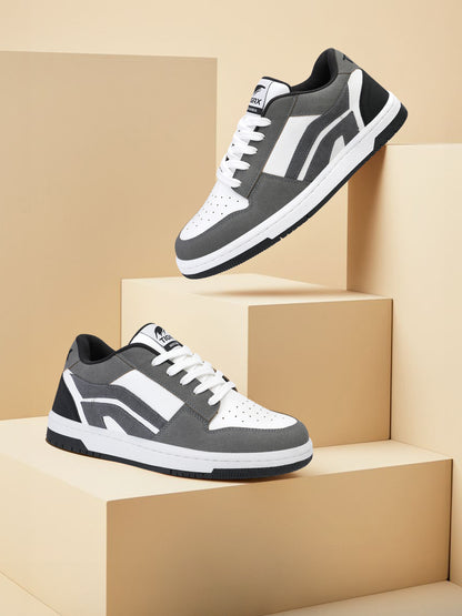 Men's Premium Grey & White Casual Sneakers | Stylish Lace-Up Shoes | Trendy Everyday Footwear
