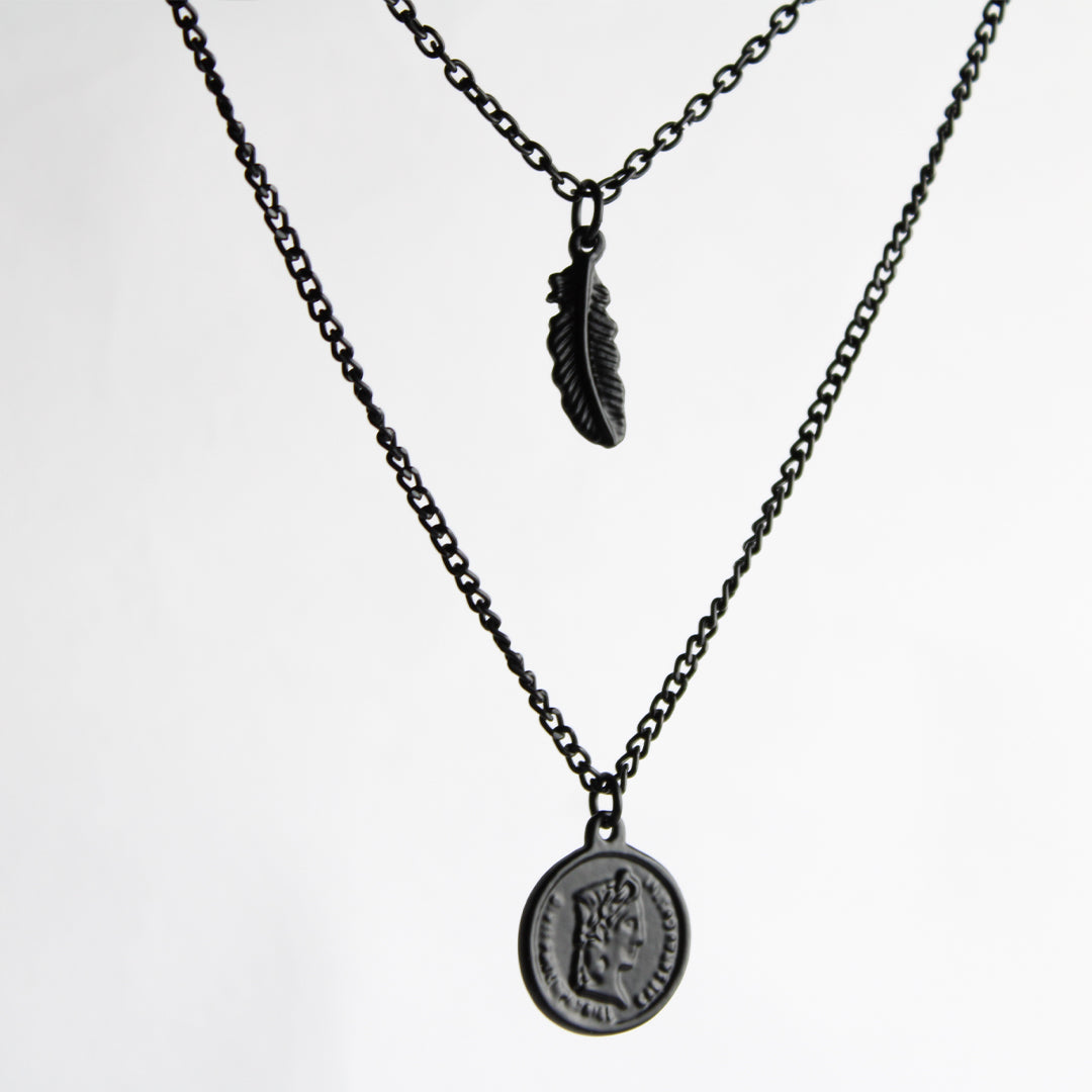 Dual Feather Coin Necklace