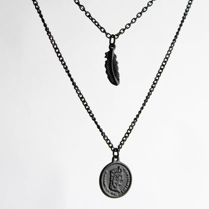 Dual Feather Coin Necklace