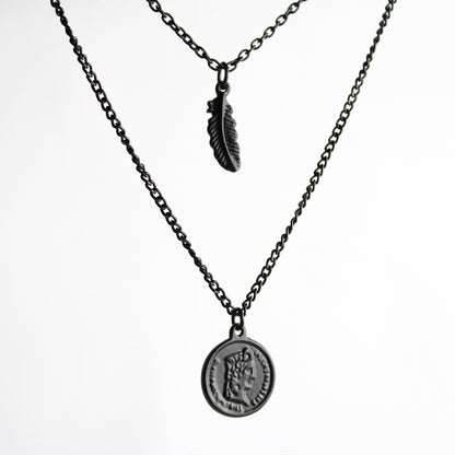 Dual Feather Coin Necklace