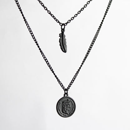 Dual Feather Coin Necklace