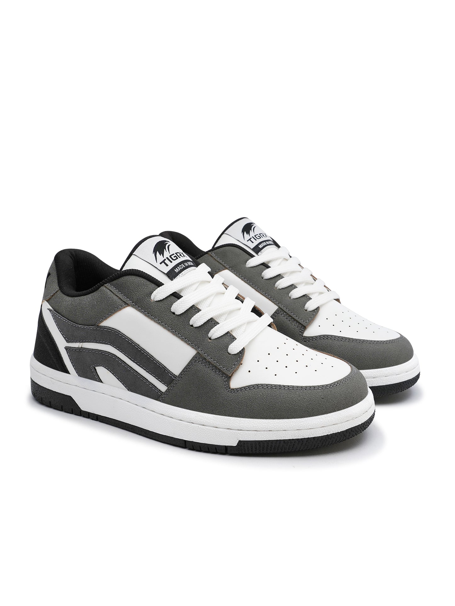 Men's Premium Grey & White Casual Sneakers | Stylish Lace-Up Shoes | Trendy Everyday Footwear
