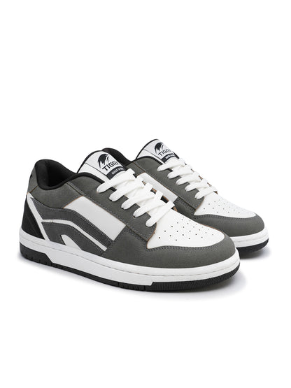 Men's Premium Grey & White Casual Sneakers | Stylish Lace-Up Shoes | Trendy Everyday Footwear