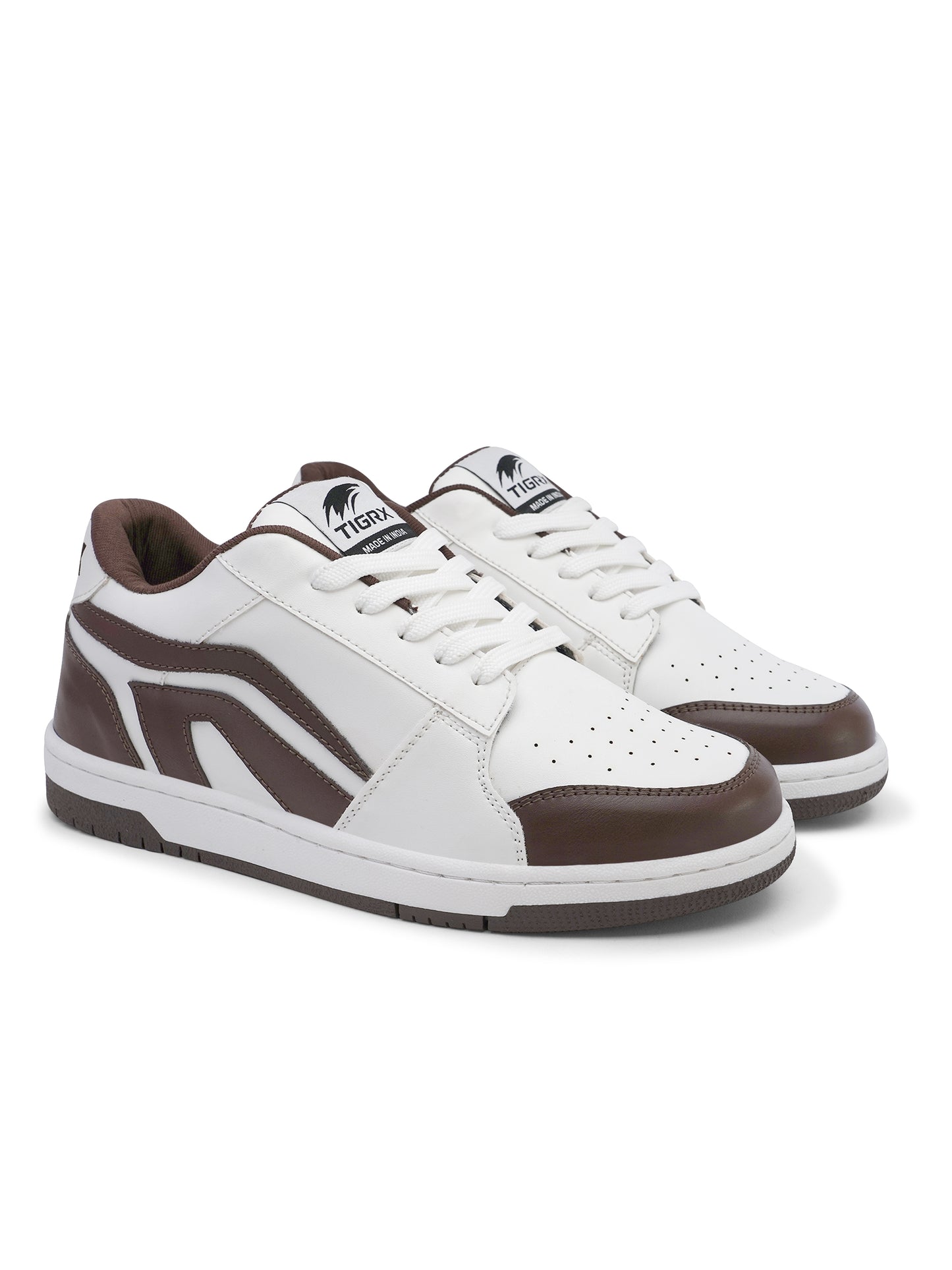 Men's Premium White & Brown Casual Sneakers | Stylish Lace-Up Shoes | Trendy Everyday Footwear