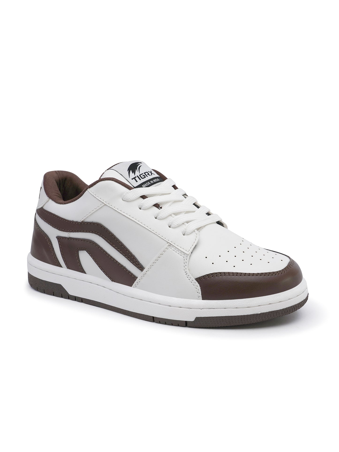 Men's Premium White & Brown Casual Sneakers | Stylish Lace-Up Shoes | Trendy Everyday Footwear