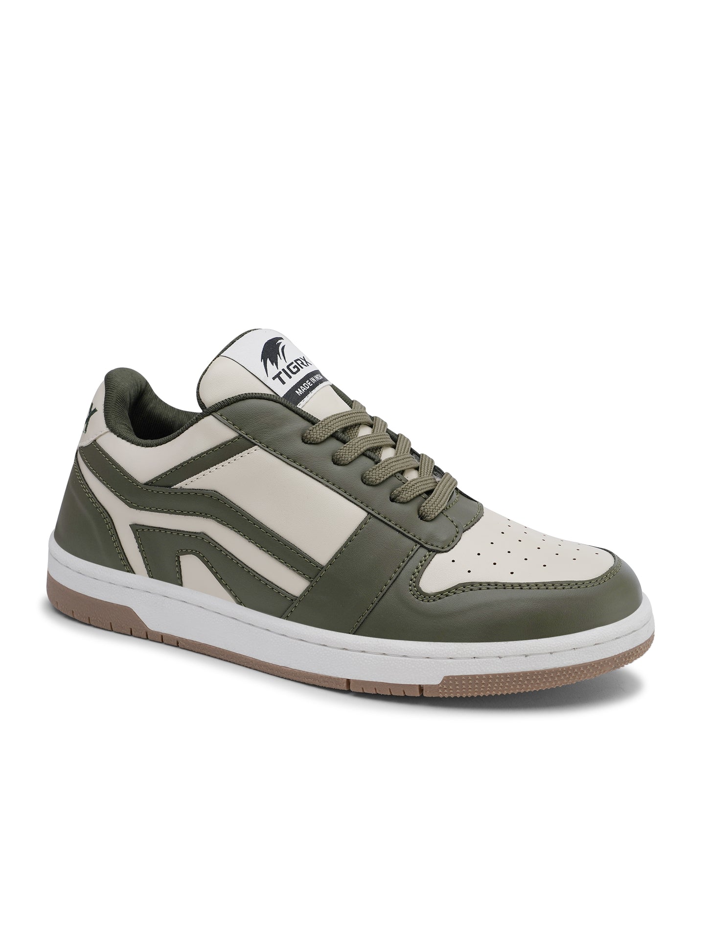 Men's Premium Olive Green & White Casual Sneakers | Stylish Lace-Up Shoes | Trendy Everyday Footwear