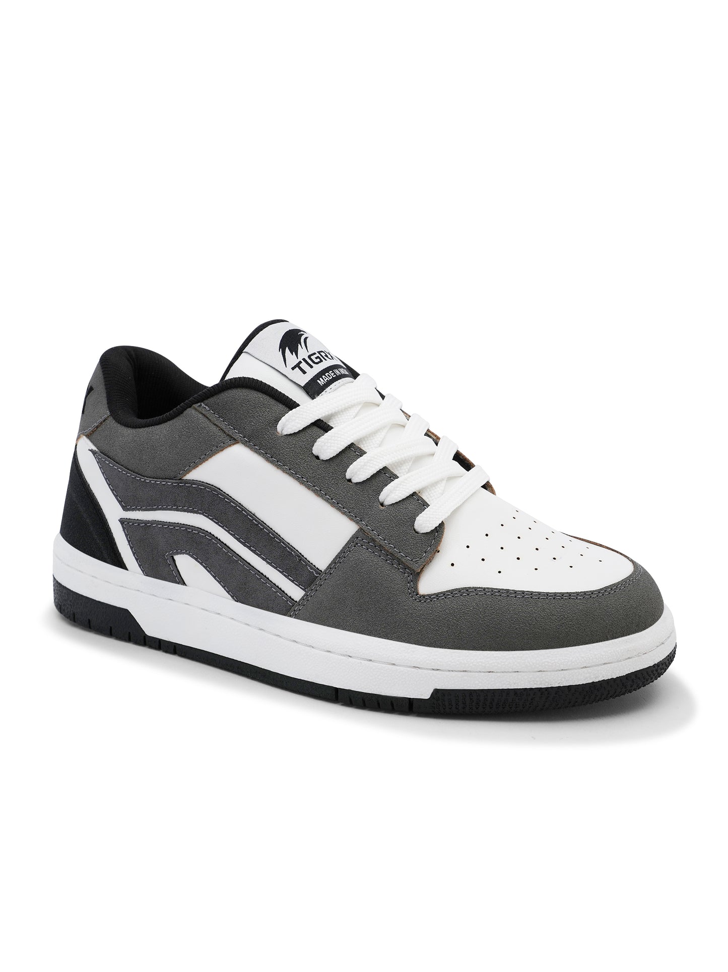 Men's Premium Grey & White Casual Sneakers | Stylish Lace-Up Shoes | Trendy Everyday Footwear