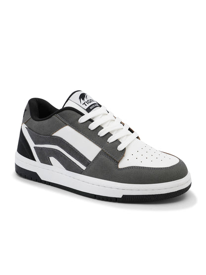 Men's Premium Grey & White Casual Sneakers | Stylish Lace-Up Shoes | Trendy Everyday Footwear