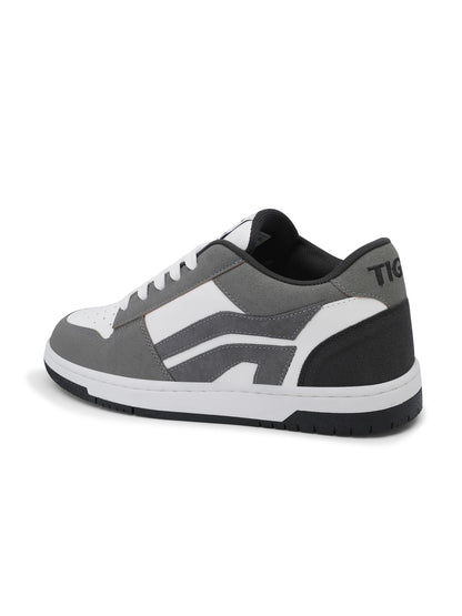 Men's Premium Grey & White Casual Sneakers | Stylish Lace-Up Shoes | Trendy Everyday Footwear