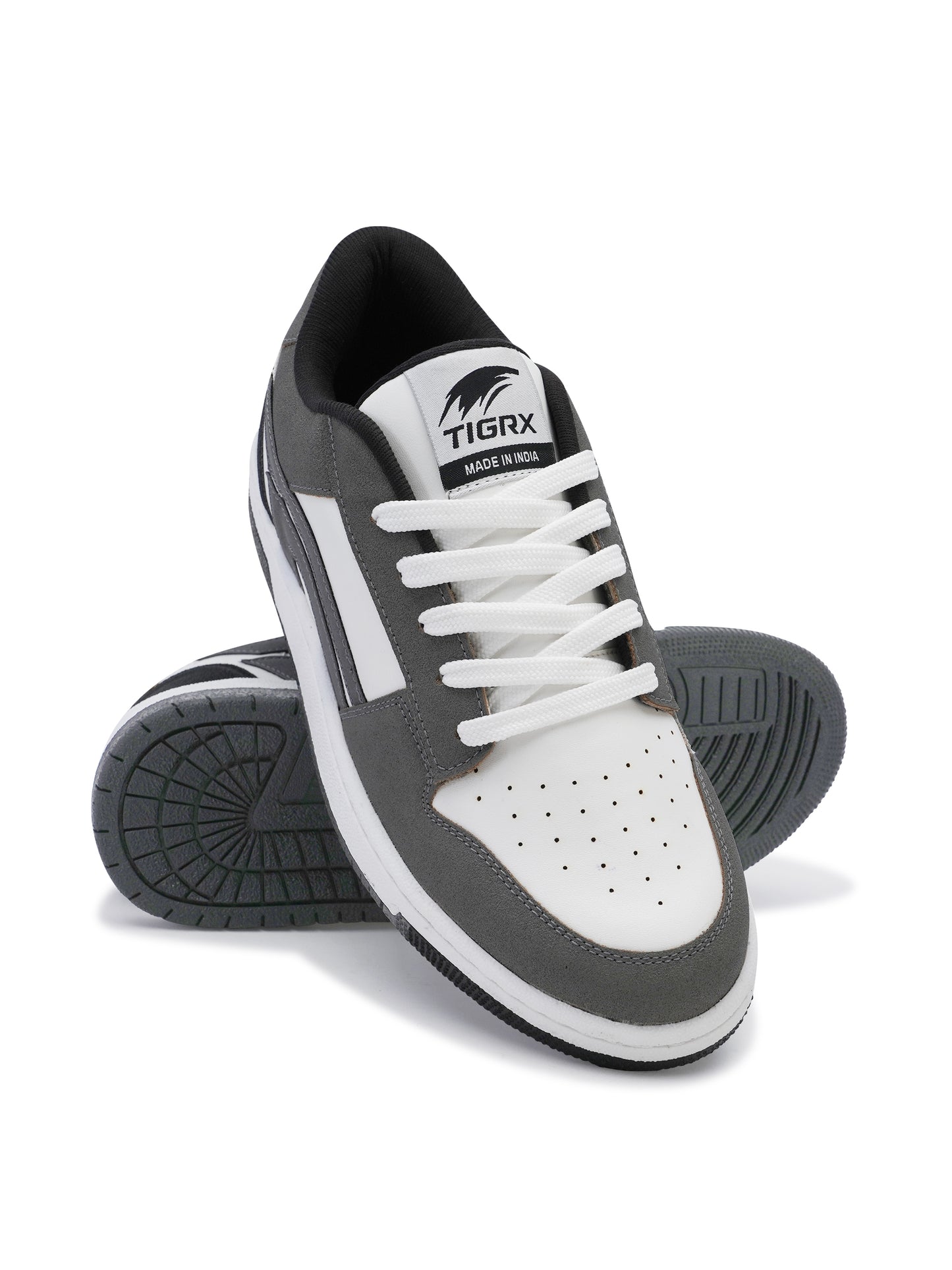 Men's Premium Grey & White Casual Sneakers | Stylish Lace-Up Shoes | Trendy Everyday Footwear