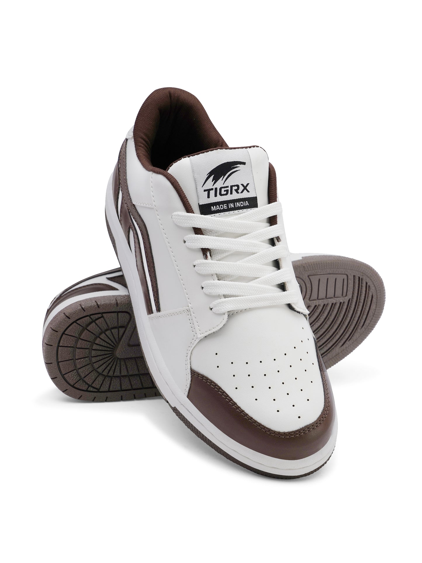 Men's Premium White & Brown Casual Sneakers | Stylish Lace-Up Shoes | Trendy Everyday Footwear