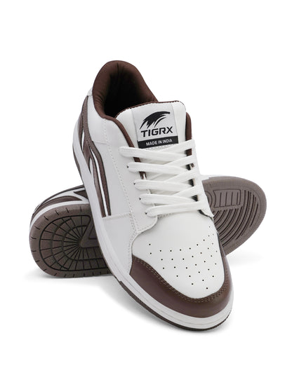 Men's Premium White & Brown Casual Sneakers | Stylish Lace-Up Shoes | Trendy Everyday Footwear