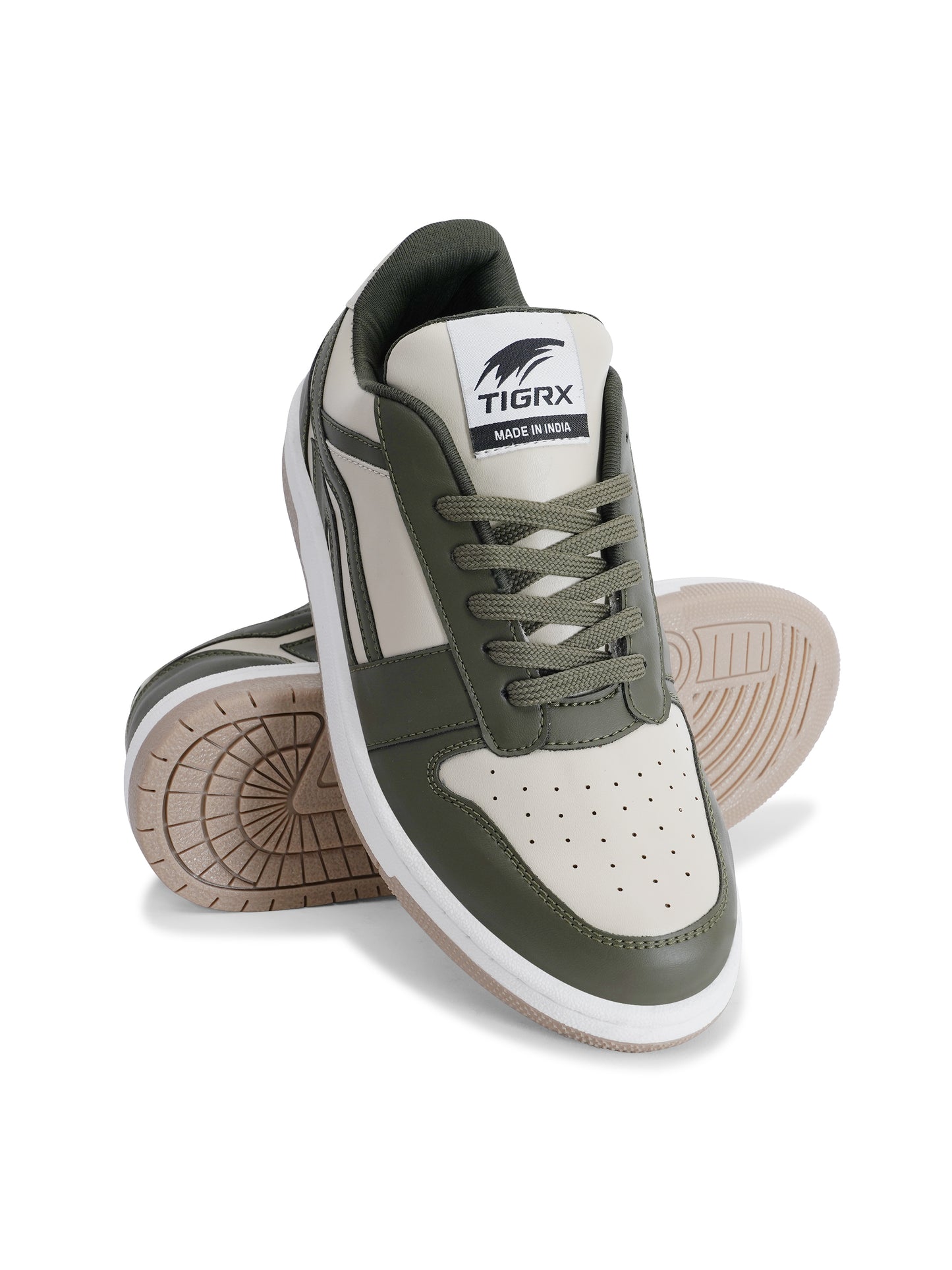 Men's Premium Olive Green & White Casual Sneakers | Stylish Lace-Up Shoes | Trendy Everyday Footwear