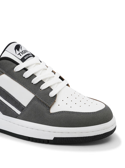 Men's Premium Grey & White Casual Sneakers | Stylish Lace-Up Shoes | Trendy Everyday Footwear