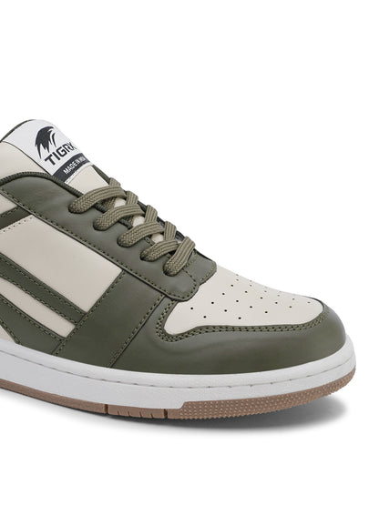 Men's Premium Olive Green & White Casual Sneakers | Stylish Lace-Up Shoes | Trendy Everyday Footwear