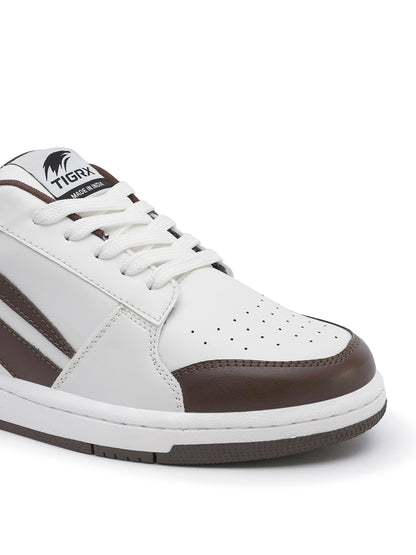 Men's Premium White & Brown Casual Sneakers | Stylish Lace-Up Shoes | Trendy Everyday Footwear