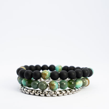 Moss and Metal bracelet Stack