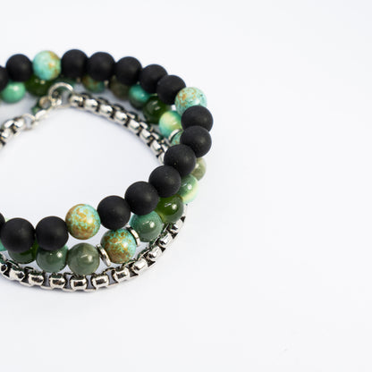 Moss and Metal bracelet Stack