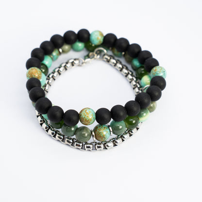 Moss and Metal bracelet Stack
