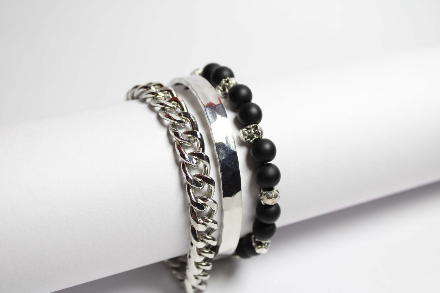 Cuban Skull and Steel Bracelet stack