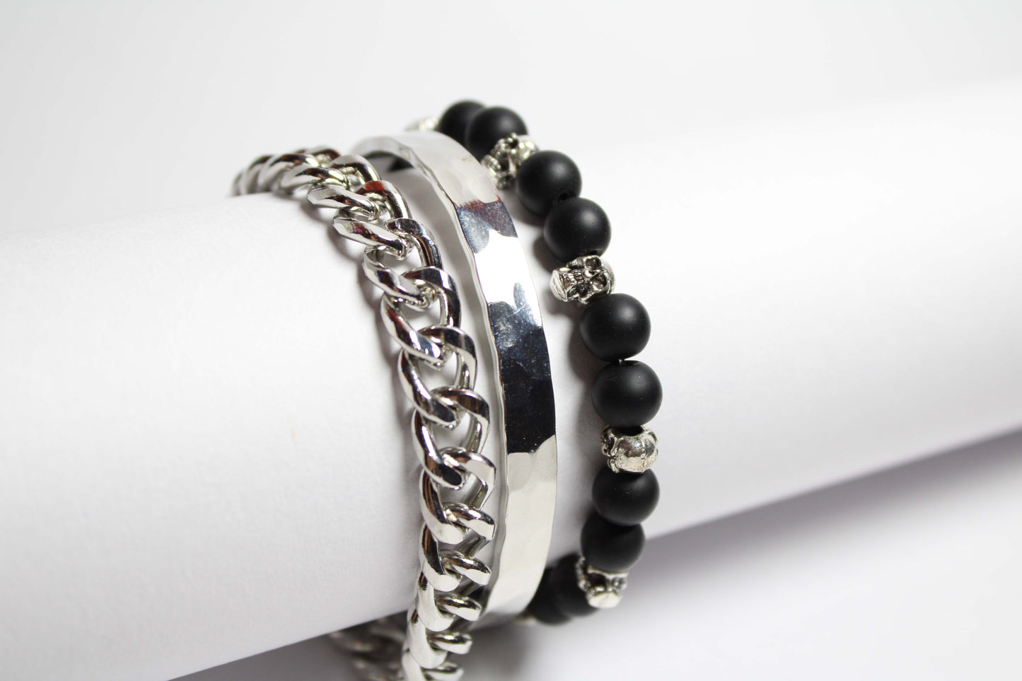 Cuban Skull and Steel Bracelet stack