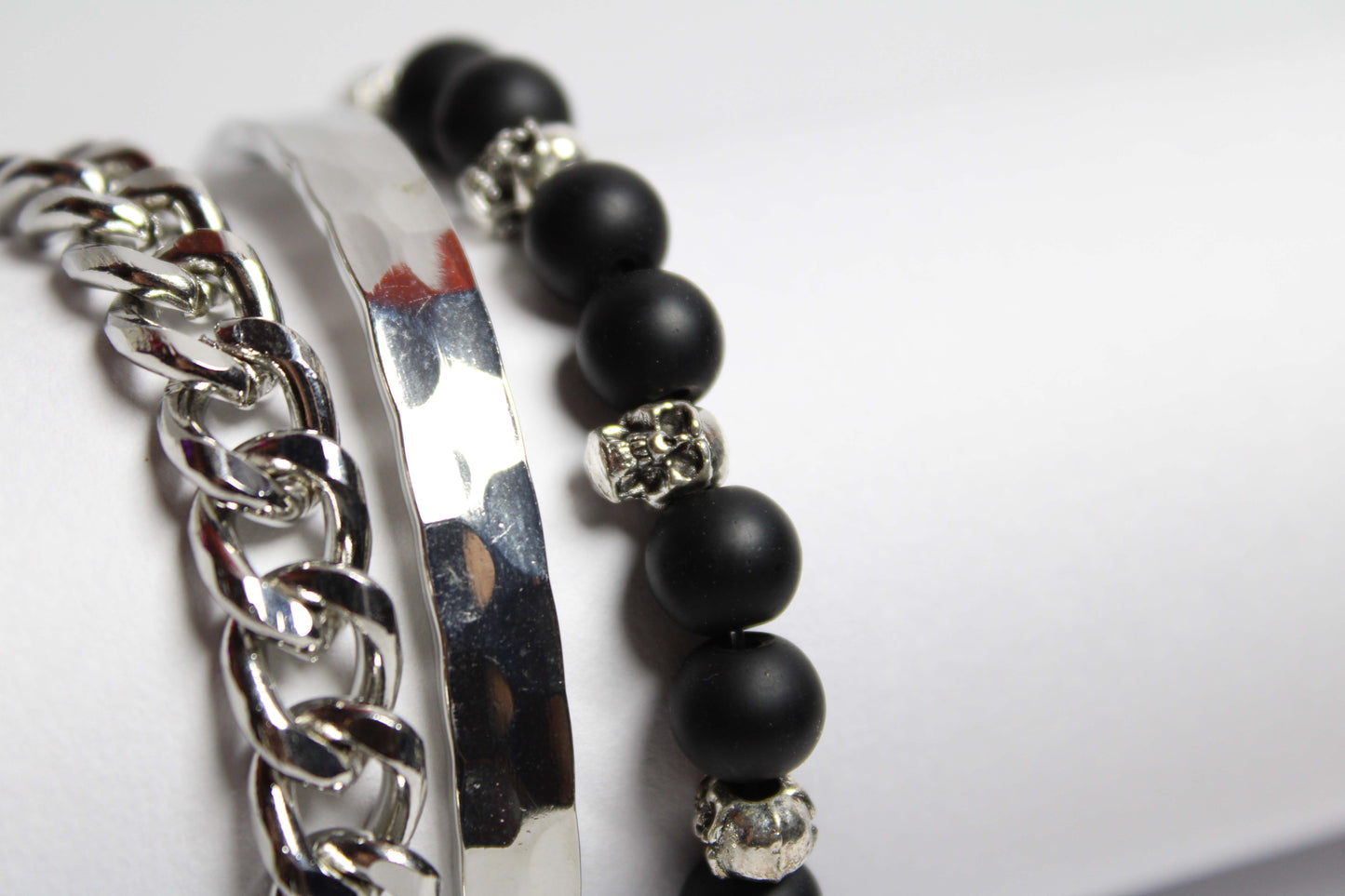 Cuban Skull and Steel Bracelet stack