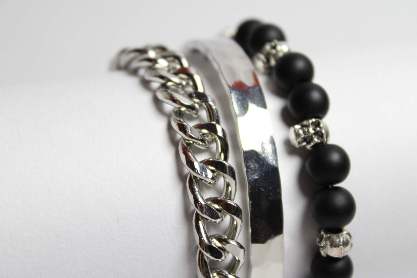 Cuban Skull and Steel Bracelet stack