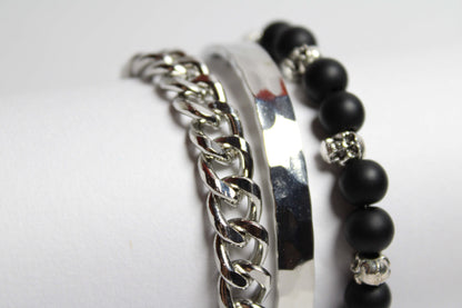 Cuban Skull and Steel Bracelet stack