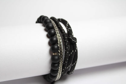 Obsidian Charcoal weave Bracelet stack