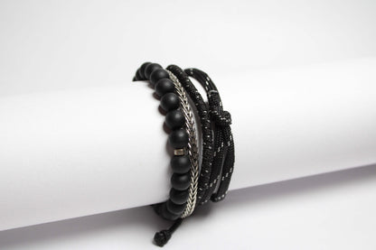 Obsidian Charcoal weave Bracelet stack